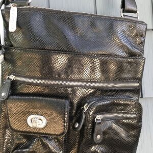 Brighton Black Leather Mock Snake Skin multi compartment Organizer crossbody bag